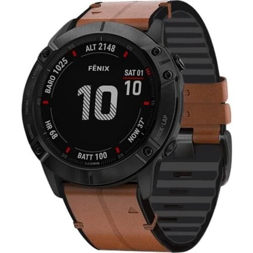 QuickFit Wrist band Fenix 6 Genuine Leather with Silicone 22mm 26mm Sweatproof Watch Strap for Garmin Fenix 6/Fenix 6X/Instinct