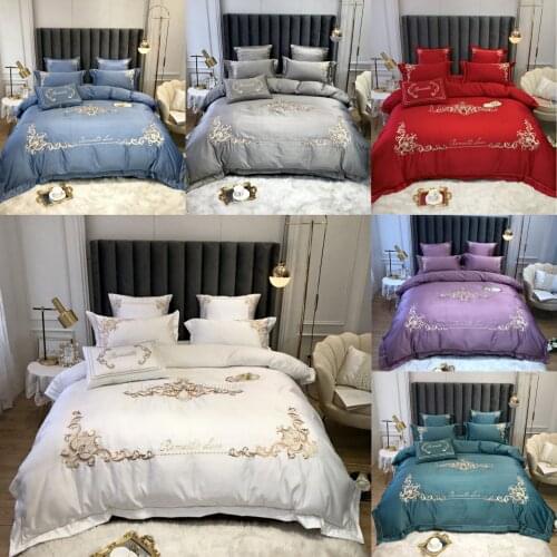 Luxury Silky Modal Fiber Bedding Set King and Queen Size Royal Embroidery Duvet Cover Set Colorful Home Textile