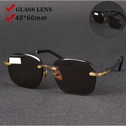 Vazrobe Stone Sunglasses Male Rimless Sun Glasses for Men Brown Oversized 150mm Natural Crystal Anti Reflection Anti-Scratch
