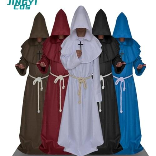 Medieval monk monk priest cosplay costume Halloween party hooded robe Christian costume