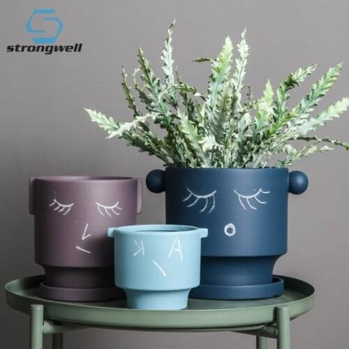 Strongwell Nordic Colorful Potted Fairy Garden Decoration Flower Pot Ceramic Succulent Flowerpots Planter Home Decoration Crafts