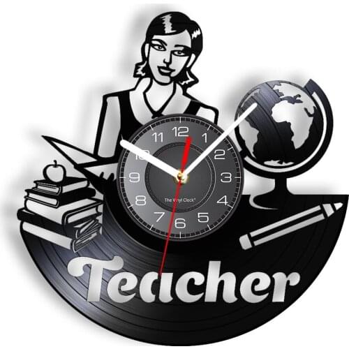 Geography Teacher Vintage Wall Clock Made Of VInyl LP Record Knowledge Disseminator LED Wall Watch The Respectable Persons Gift