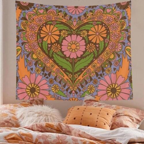 Vintage Flower Wall Tapestry Hanging Retro Wall Decor Tapestries Bedroom Drom Room Floral Heart Wall Décor 95*73cm