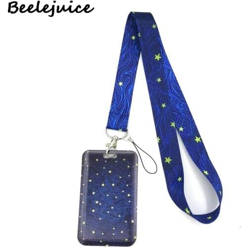 Wave Stars Credit Card ID Holder Bag Student Women Travel Bank Bus Business Card Cover Badge Accessories Gifts Lanyard Straps