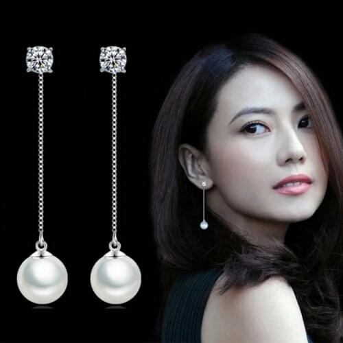 New Arrival silver color Earring Zircon Pearl Balls Long Tassel Ear Line Chain Earrings For Women Jewelry Gift pendientes
