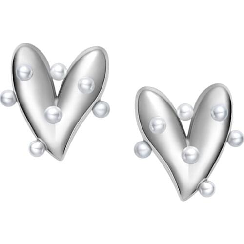 SLJELY Fashion Pure 925 Sterling Silver Dream Sweet Heart Clip Earrings with pearls No Pierced Ear Clip Women Fine Party Jewelry