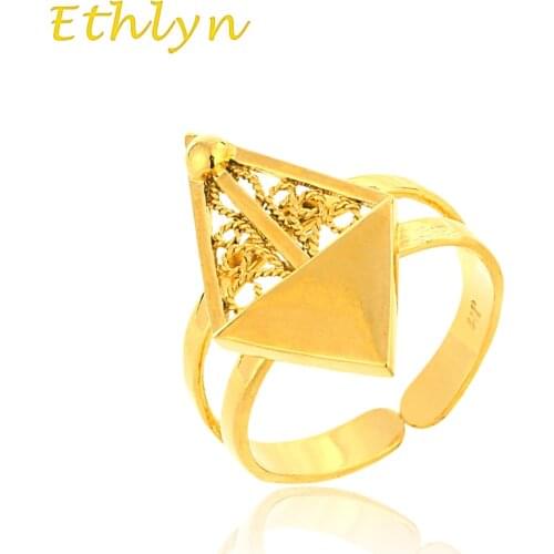 Ethlyn New Resizable Ethiopian design women wedding Gold color rings jewelry yellow filled golden women fashion design R010