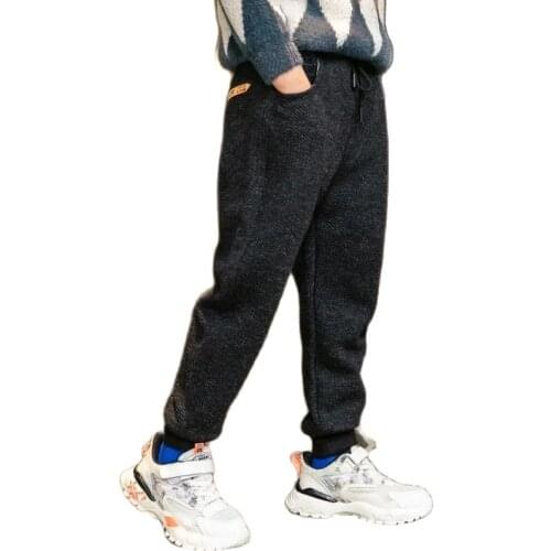 Winter Cotton Boy Pants New Korean Version Plus Velvet Thicken Solid Color Trousers Casual Loose 4-14 Years Old Childrens Pants