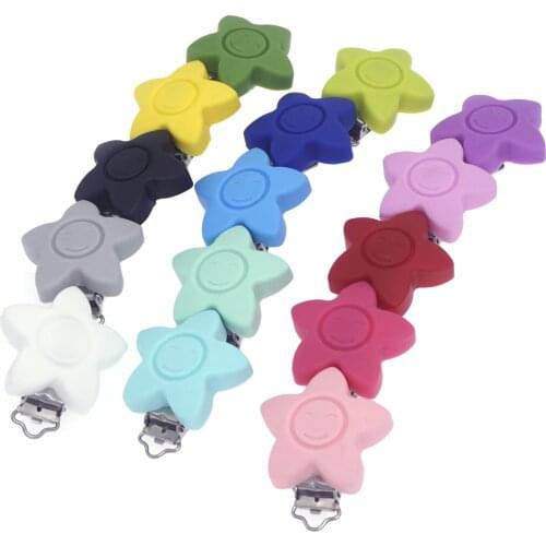 Star Pacifier Clips Silicone Teether Clip Ecofriendly BPA Free Solid Color Sensory Toys Baby Dummy Suspender Clips 10 pcs