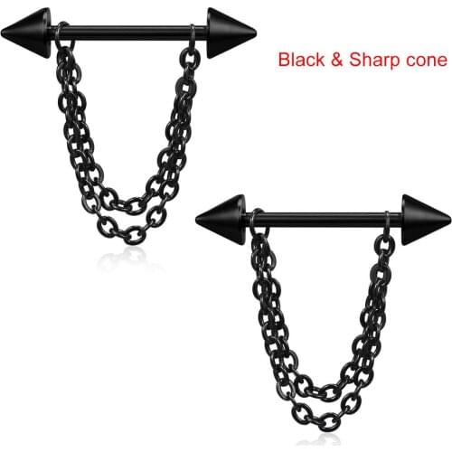 1 Pair Pierced Nipple Breast Rings Nail Barbell Steel Chain Pendant Body Piercings Jewelry NIN668