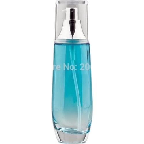100ml gradient blue glass bottle with silver pump for lotion or serum or foundation container using