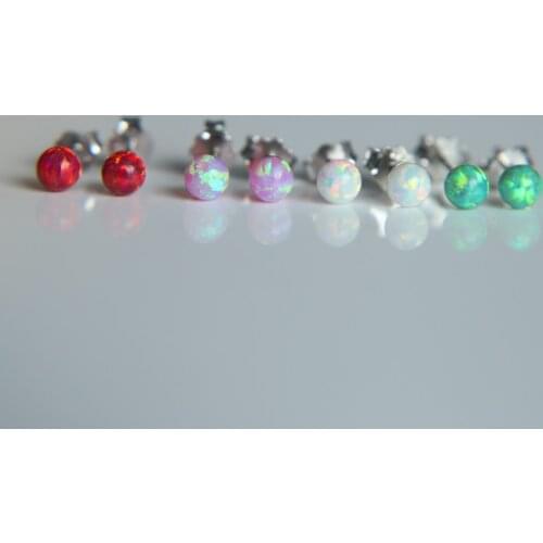 2017 Brand Fire Opal Earrings 4mm Natural Opal Stone ball Stud Earring Anti allergic Ear Piercing 925 sterling silver Jewelry