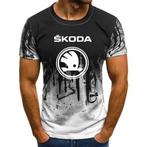 2021 HNew Summer Mens t-shirt for Skoda Car Logo Printed High Quality Cotton Gradient casual Mens short sleev H