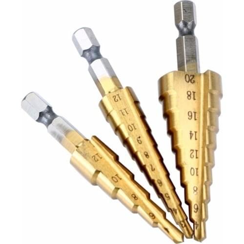 3pc Multifunction HSS Metric Titanium Metal Hex Step Drill Bit Set With Bag Automatically Deburrs Drill for thin iron plate wood