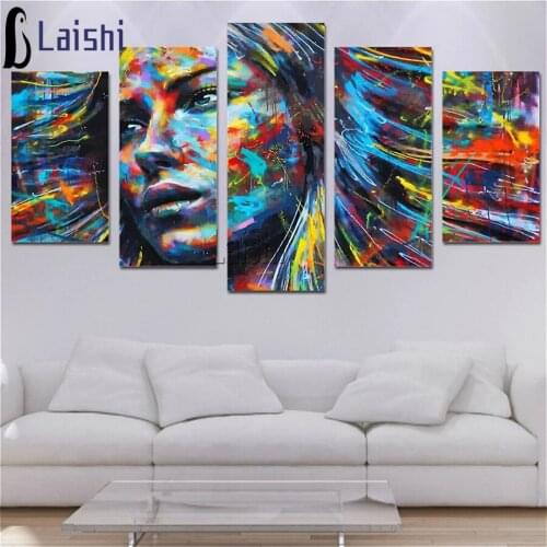 5pcs Full square 5D Graffiti diamond painting cute Indian girl cross stitch kit diamond embroidery mosaic crafts home decoration