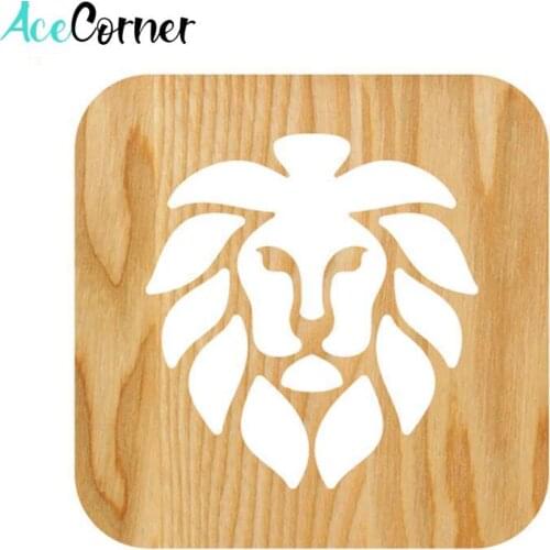 Acecorner Creative 3D Wooden Night Light DIY Lion Head LED USB Animal Lamp Novelty Kid Bedroom Decor Lampara Table Children Gift