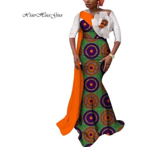African Dresses for Women Dashiki African Clothing Bazin Riche African Clothes Women Yarn Flower Long Evening Dresses WY3617