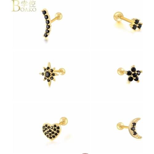 BOAKO 925 Sterling Silver Earring For Women Piercing Stud Earring Pendientes Plata 925 Brincos Arete Fine Jewelry Ohrringe Gifts