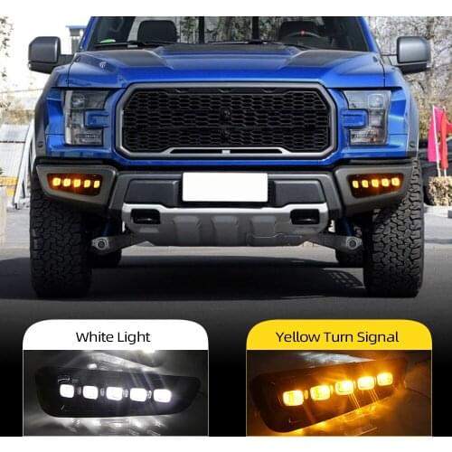 CSCSNL 1Pair DRL LED Daytime Running Lights For Ford Raptor SVT F150 2016 2017 2018 2019 2020 with Turn Signal Yellow Fog Lamp