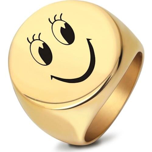 European American Stainless Steel Smile Face Rings for Women Fashion Trend Cute Round Ring Calm Titanium Steel Gift Ring for Men