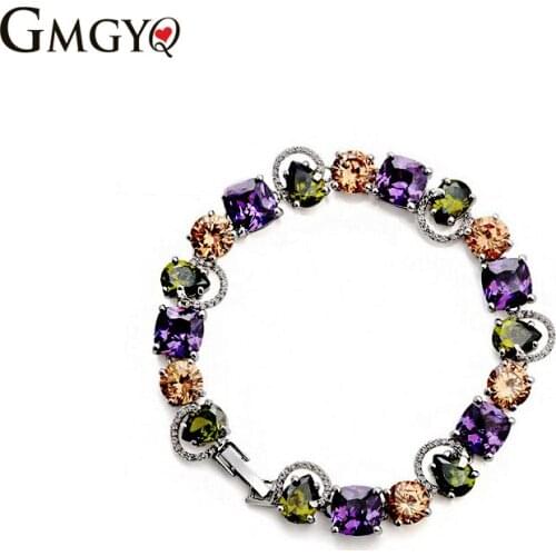 GMGYQ Luxe Multicolor Geometrie Kubieke Zirkoon Stone Armband Bangles voor Vrouwen Liefde Armband Wit Goud-Kleur Bruiloft Gift