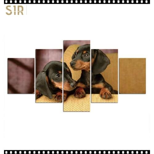 HD 5 Pieces Cute Pet Dog Pictures Posters Wall HD Art Home Decor for Living Room Painting on The Wall Pet Dog Pictures Wall Art