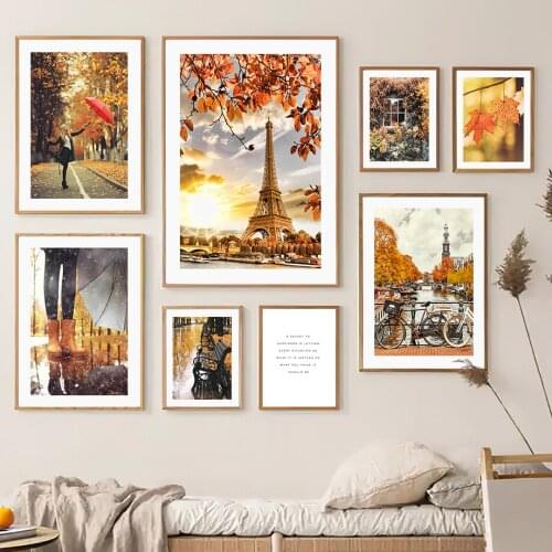Paris Tower Girl Maple Leaf Bicycle Quote Wall Art Canvas Painting Nordic Posters And Prints Wall Pictures For Living Room Decor