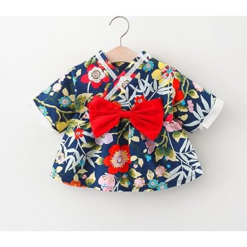 Party Dress Floral Birthday Summer New Big Bow Kimono Girls Home Traditional Style Clothes Kids Dresses for Girls Christmas
