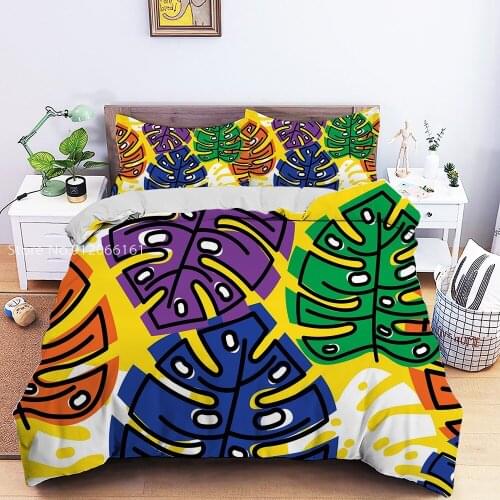 3/2Pcs Leaves Plant Bedding Set Colorful Double Single Bed Bedroom Duvet Cover With Pillowcase Home Decor Twin Queen King Size