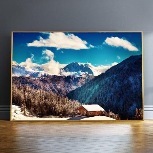 Lakeside Snow Mountain Ice and Snow Forest Landscape Poster Art Silk Poster Home Decoration Picture Living Room Wall Paper