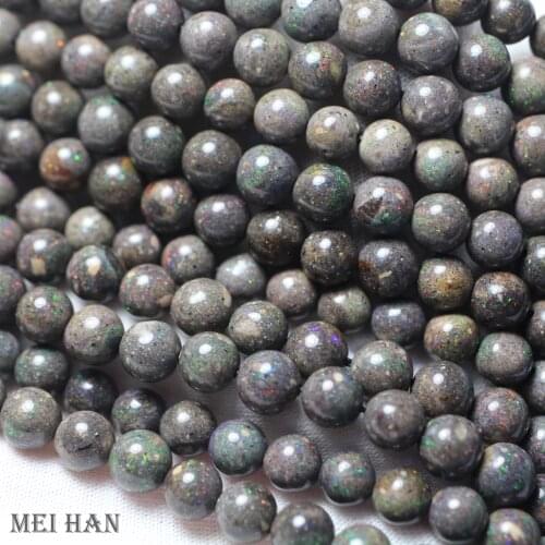 Meihan Free shipping (1 strands) natural 6-6.8mm Australia black opal smooth round loose beads for jewelry making DIY