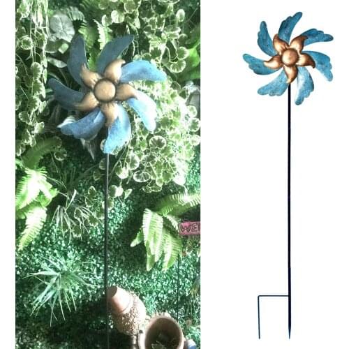 Iron Wind Spinner Windmill Garden Yard Vertical Patio Lawn Stake Metal Sculpture