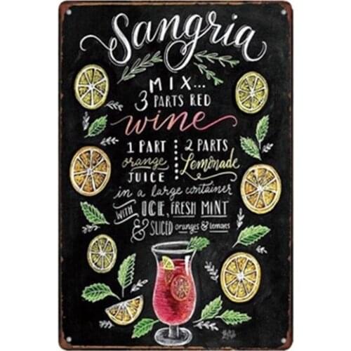 Metal Tin Sign Receta Sangria Bar Pub Home Vintage Retro Poster Cafe Art