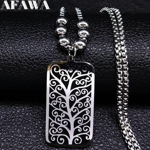 Fashion Tree of Life Stainless Steel Pendant Necklace Men Black Silver Color Long Necklace Jewelry cocolgante hombre N747S02