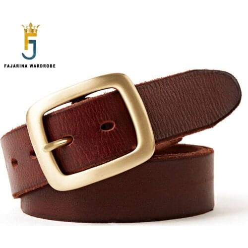 FAJARINA Top Quality Retro Style Mens Luxury Leisure Pure Cow Skin Leather Men Brass Pin Buckle Belts Men 38mm Wide N17FJ291