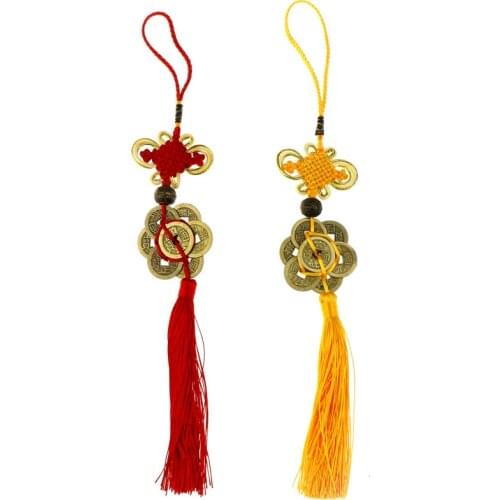 Good Fortune Home Car Decor Red Chinese Knot Feng Shui Set Of 10 Lucky Charm Ancient I CHING Coins Prosperity Protection