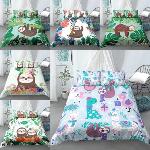 Cartoon Sloth Bedding Sets Printed Duvet Cover Set 2/3Pcs Duvet Cover With Pillowcase Kids Children Bedding Bedroom Decor