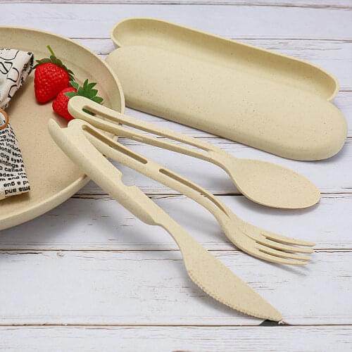 3pcs/set Travel Cutlery Portable Eco-friendly biodegradable knife, fork, spoon, wheat straw restaurant Student Dinnerware Sets