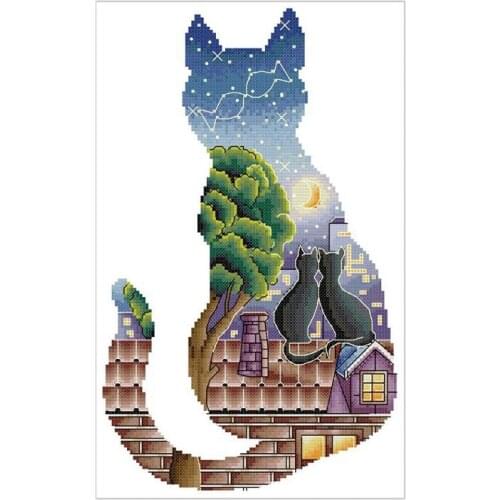 Cross Stitch Stamped Kits Printed Embroidery Cloth Needlepoint Kits Easy Patterns for Cat Light and Shadow 11CT