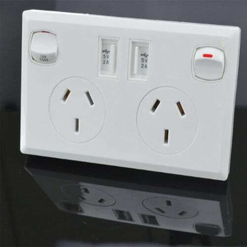 10 Amp Double Power Wall Switch Point Socket AU Plug With Dual USB Ports