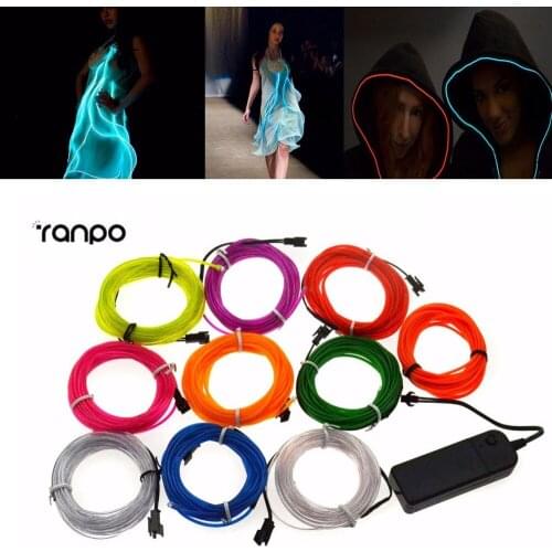 EL Wire 5M Neon Rope Tube Flexible EL Wire lamps +3V Controller For Party Car Wedding Decoration Blue Yellow Red White Green