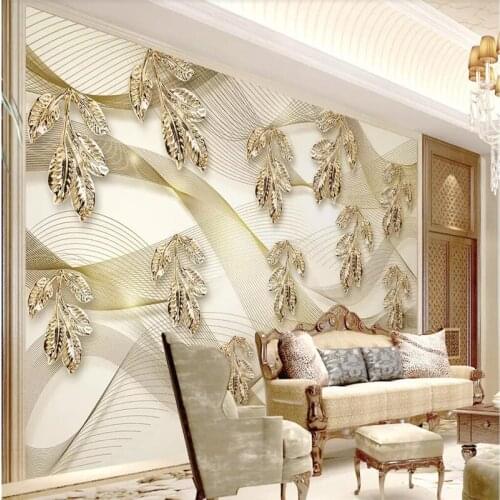 Beibehang Wallpaper custom wallpaper mural golden leaves simple lines creative 3d stereo TV background wall Papel de parede