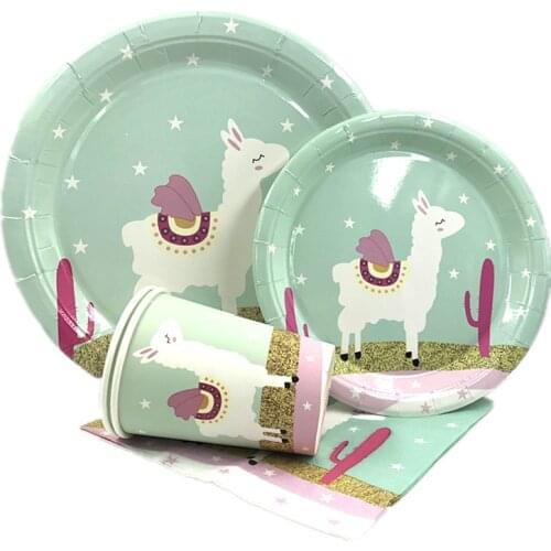 Omilut Alpaca Birthday Party Decor Mexico Cactus Alpaca Disposable Plates/Cups Baby Shower Blue/Pink 1th Birthday Party Decor