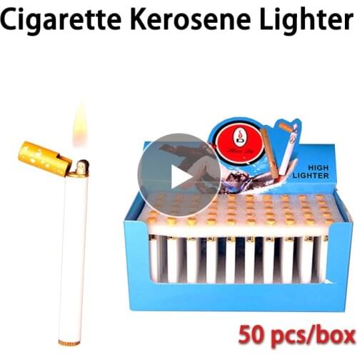 Wholesale 50PCS Mini Compact Jet Butane Lighter Metal Cigarette Shaped Inflatable Gas Lighters Cigarette Oil men Gift (NO GAS)