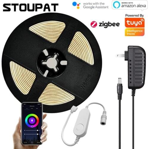 COB Strip Light Full Set Tuya Smart App Zigbee Controller Dimmable Flexible FOB Tape Ribbon Lights DC12V Warm Nature Cold White