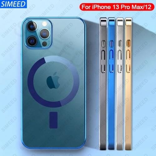 Magnetic Transparent Clear Back Cover for iPhone 13 12 Pro Max 12 Mini Case Hard Plating Frame Shockproof Phone Cover Capa