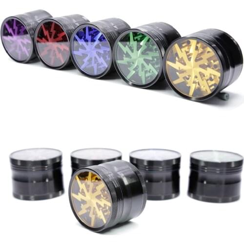 Spice Weed Cutter 63MM 4-layer Aluminum Alloy Transparent Smoking Herb Cutter Latest Lightning-Shaped Tobacco Grinder