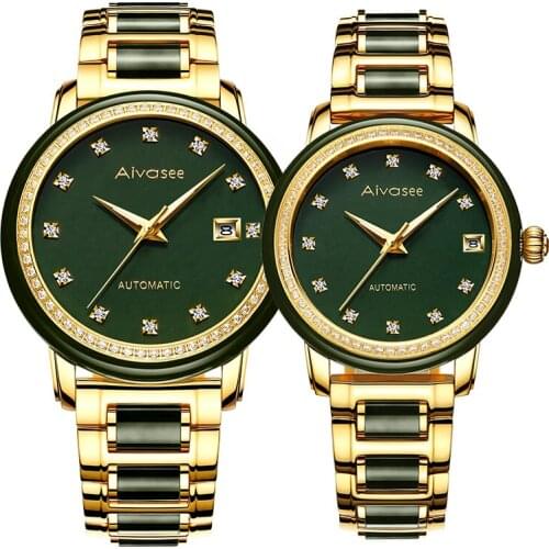 Top Luxury Watch New Jade Mechanical Couple Watch Man Watch Popular Stainless Steel Leather Ladies Watches Calendar Waterproof