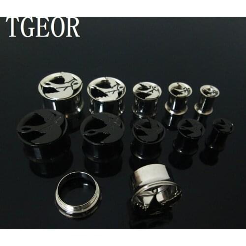 Retail 1pcs mixed 5 sizes ear tunnels Stainless Steel internally double flare bird Flesh Tunnel