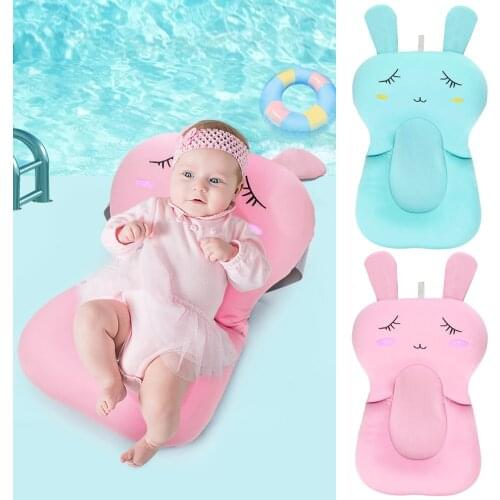 Cute Rabbit Portable Soft Shower Pad Cushion Cartoon Newborn Folding Bathtub Mat Newborn Safety Security Bath Support Cushion